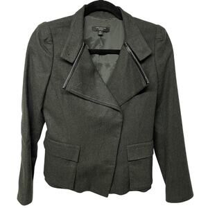 Ann Taylor Green Wool Blend Pleather Trim Double Breasted Jacket Size 2P Petite